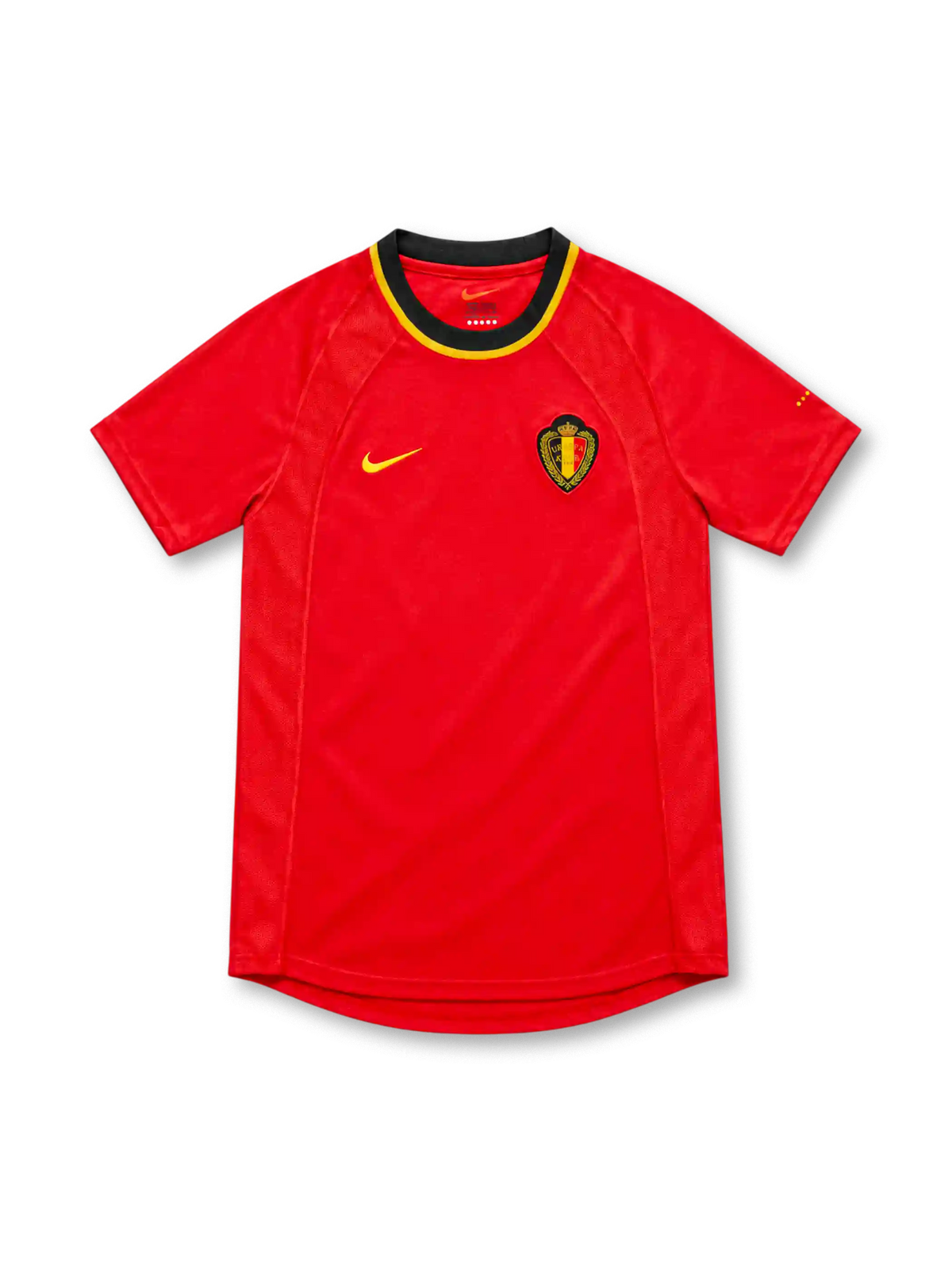 Belgium 2000 red home jersey with black and yellow collar, Nike logo and federation crest