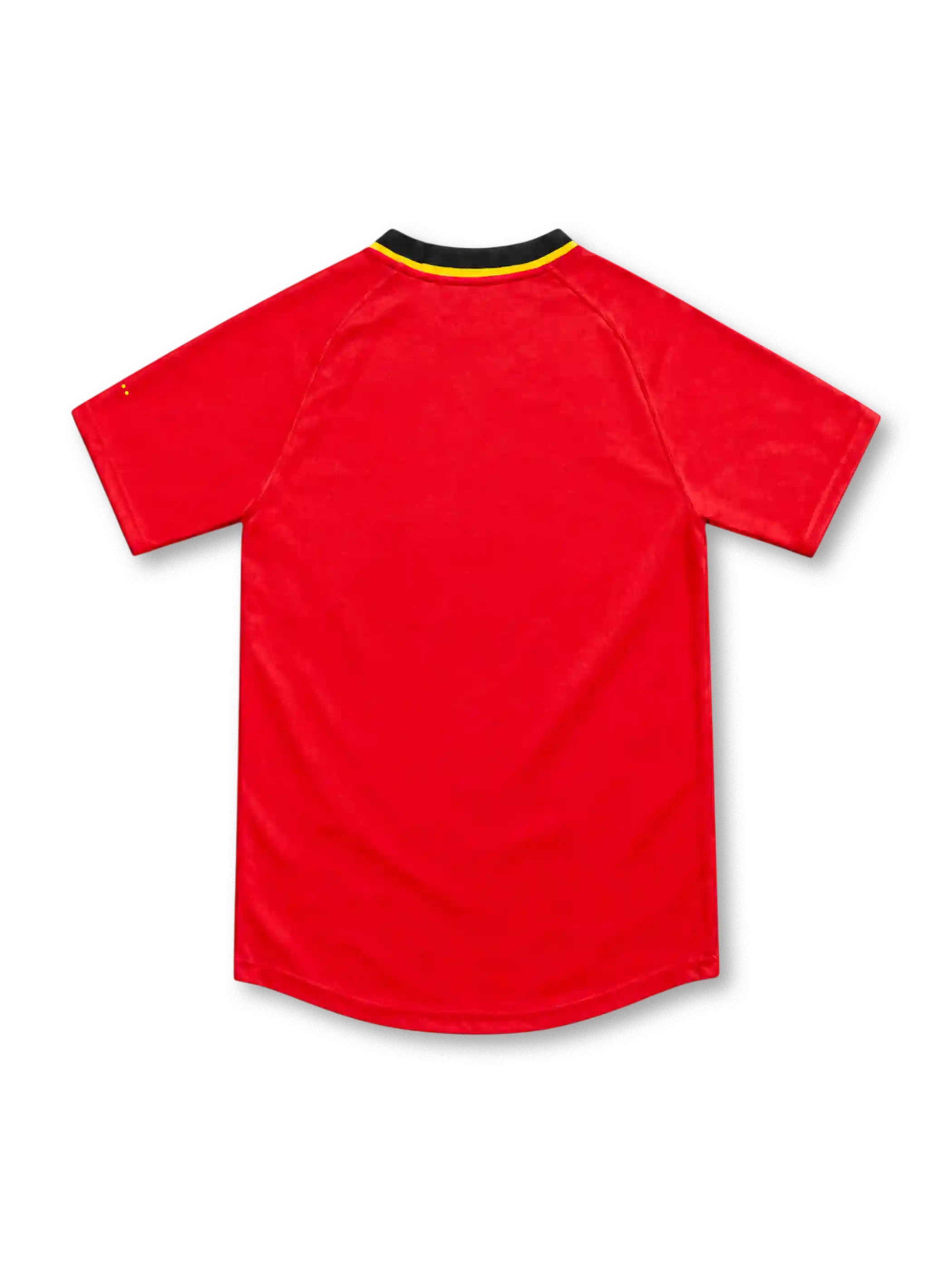 Belgium 2000 red home jersey with black and yellow collar, Nike logo and federation crest