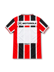 São Paulo 2000 red, black and white striped away jersey with SPFC crest, Penalty logo and Motorola sponsor
