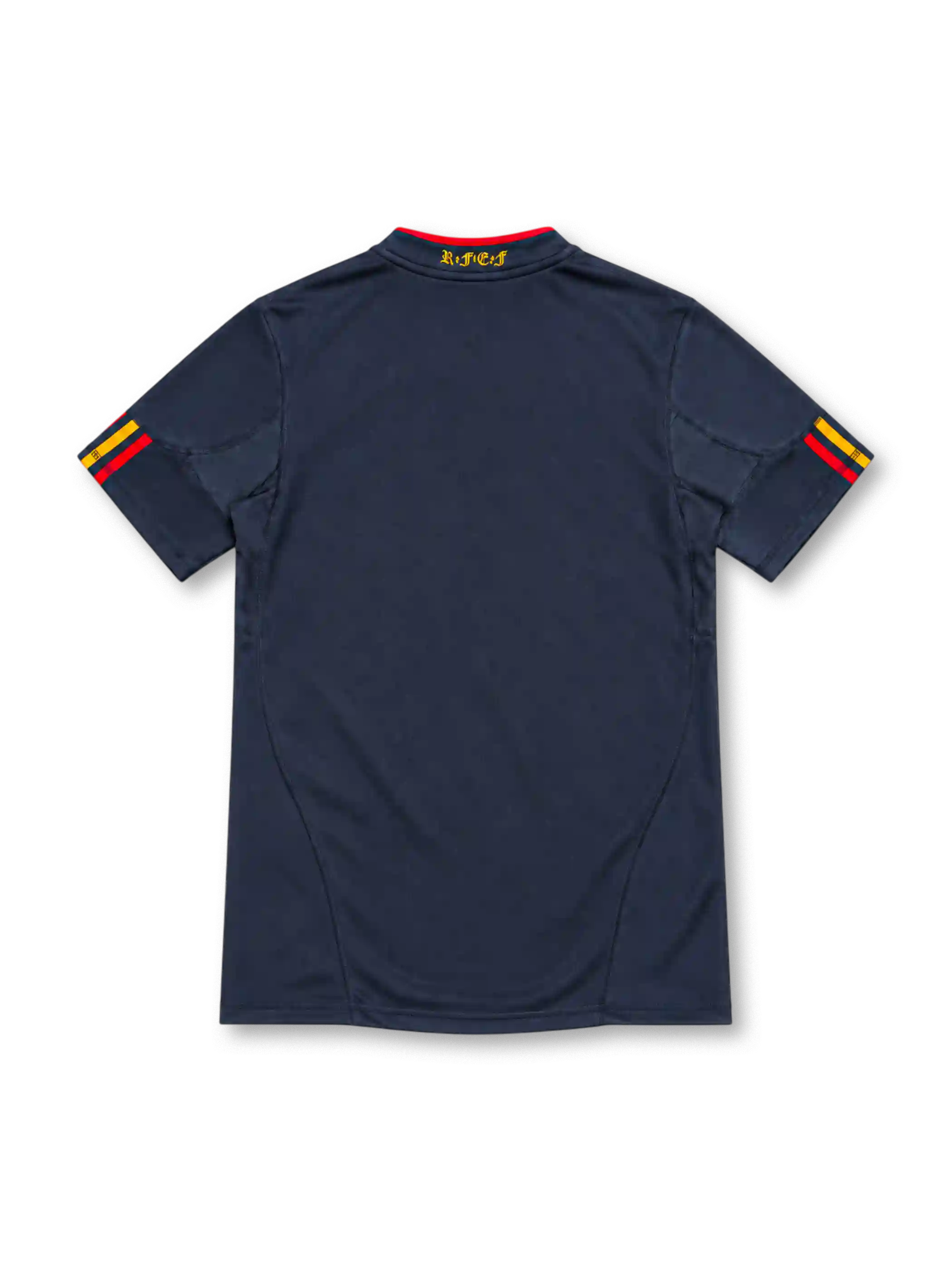 Spain 2010 navy away jersey with red and yellow adidas stripes and federation crest