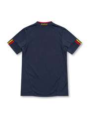 Spain 2010 navy away jersey with red and yellow adidas stripes and federation crest