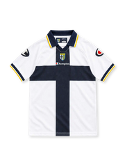 Parma 2005/06 white home jersey with navy cross, yellow-tipped collar, Champion logo and Parma F.C. crest