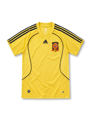 Spain 2008 yellow away jersey with navy adidas stripes, navy piping and federation crest
