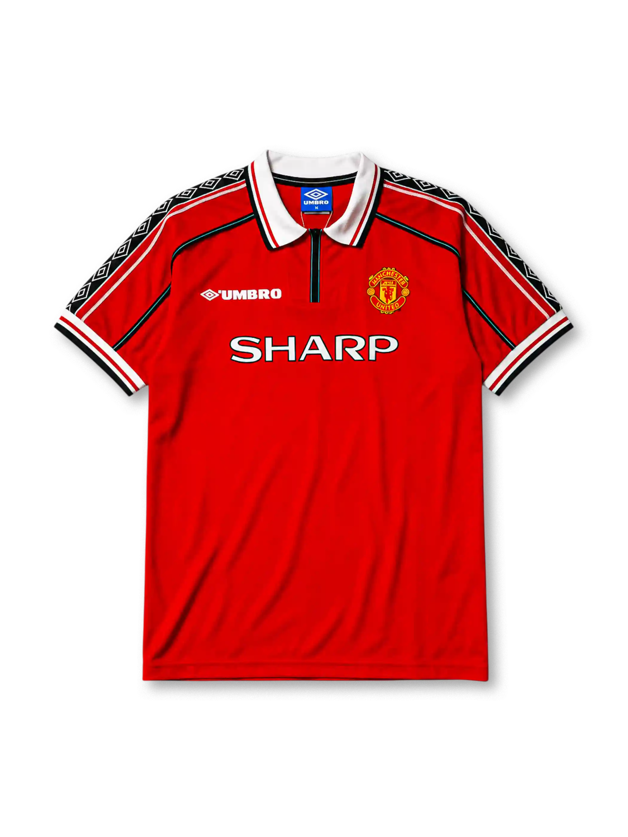 Manchester United 1998-99 home jersey with zip-neck collar