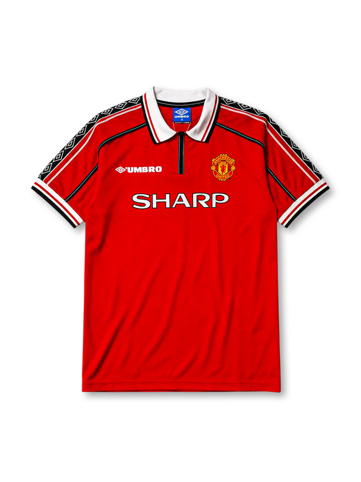 Manchester United 1998-99 home jersey with zip-neck collar
