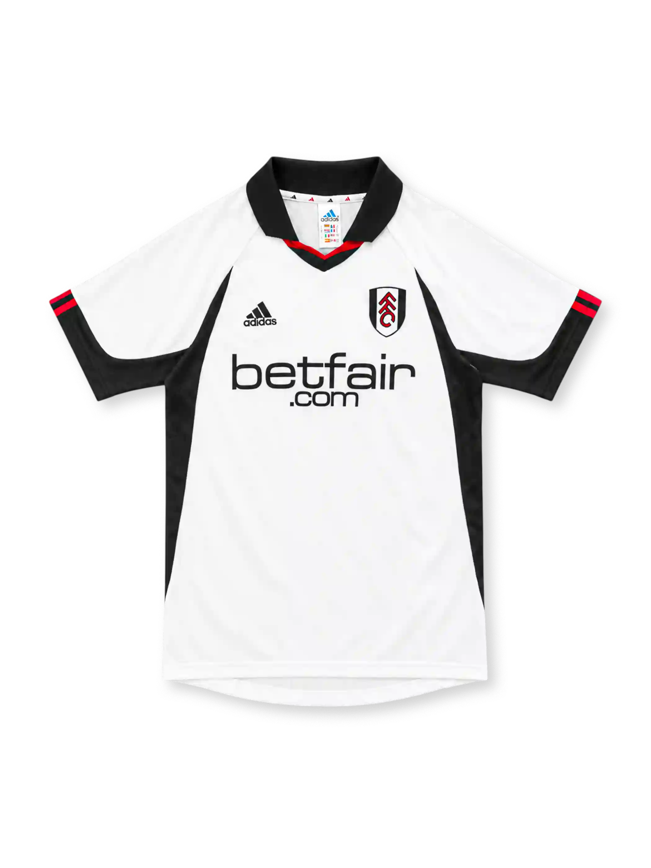 Fulham 2002/03 white home jersey with black side panels, adidas logo and betfair.com sponsor