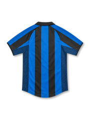 Inter Milan 2001/02 blue and black striped home jersey with gold piping, Nike logo and Pirelli sponsor