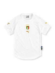 Italy 2004 white away jersey with centred tricolour crest, three gold stars and gold Puma logos