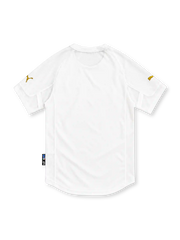 Italy 2004 white away jersey with centred tricolour crest, three gold stars and gold Puma logos