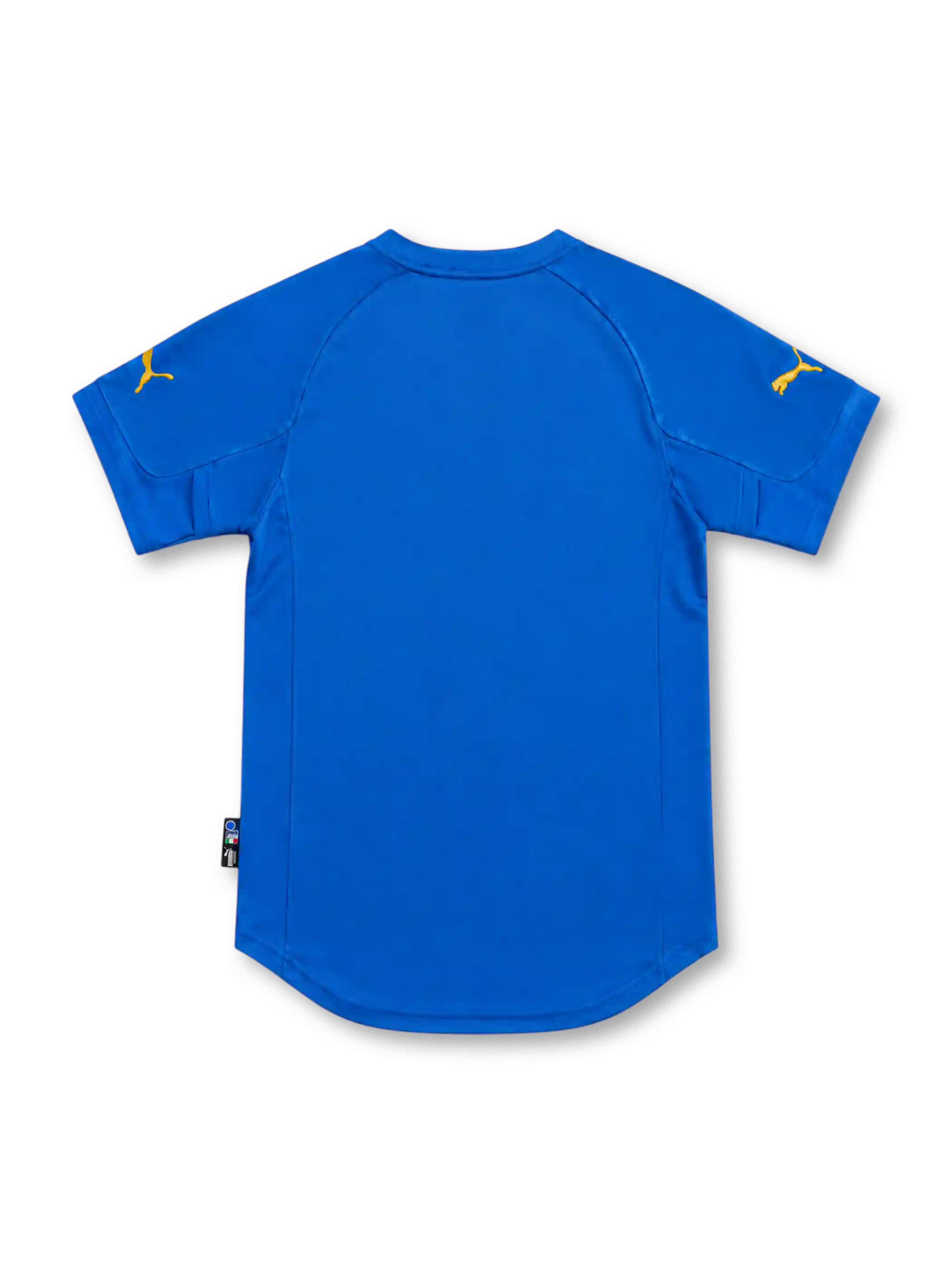 Italy 2004 blue home jersey with centred tricolour crest, three gold stars and gold Puma logos