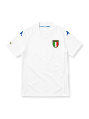 Italy 2002 white away jersey with ITALIA tricolour shield crest and blue Kappa logos on the shoulders