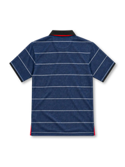 Manchester United 1999/00 navy away jersey with white pinstripes, black collar, Umbro logo and Sharp Digital sponsor