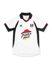 Fulham 2001/02 white home jersey with black side panels, adidas logo and Pizza Hut sponsor