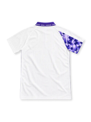 Real Madrid 1996/97 white third jersey with purple shard pattern, Kelme logo and Teka sponsor