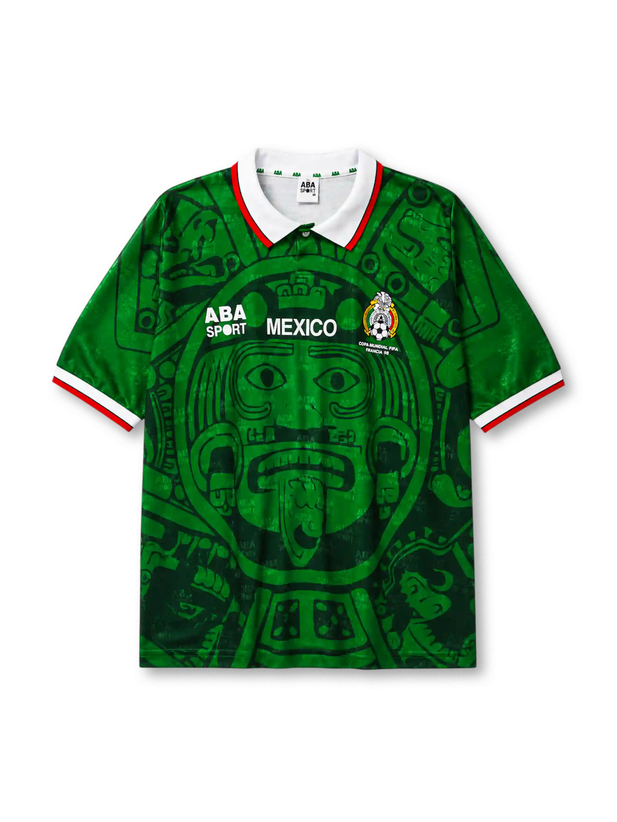 Mexico 1998 home jersey with Aztec calendar design