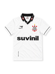 Corinthians 1995/96 white home jersey with black collar, club crest, Penalty logo and Suvinil sponsor