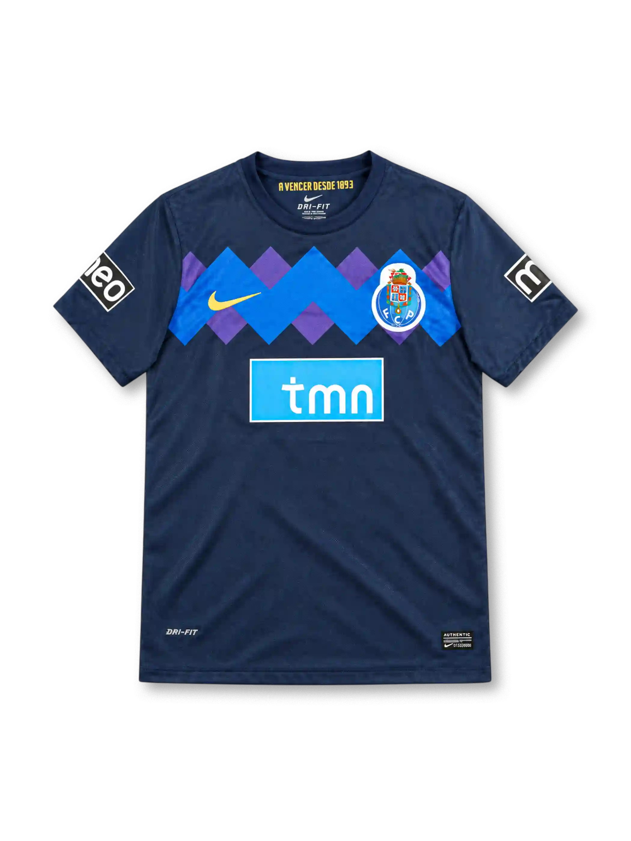 FC Porto 2011/12 navy away jersey with blue and purple zigzag chest band, Nike logo and tmn sponsor