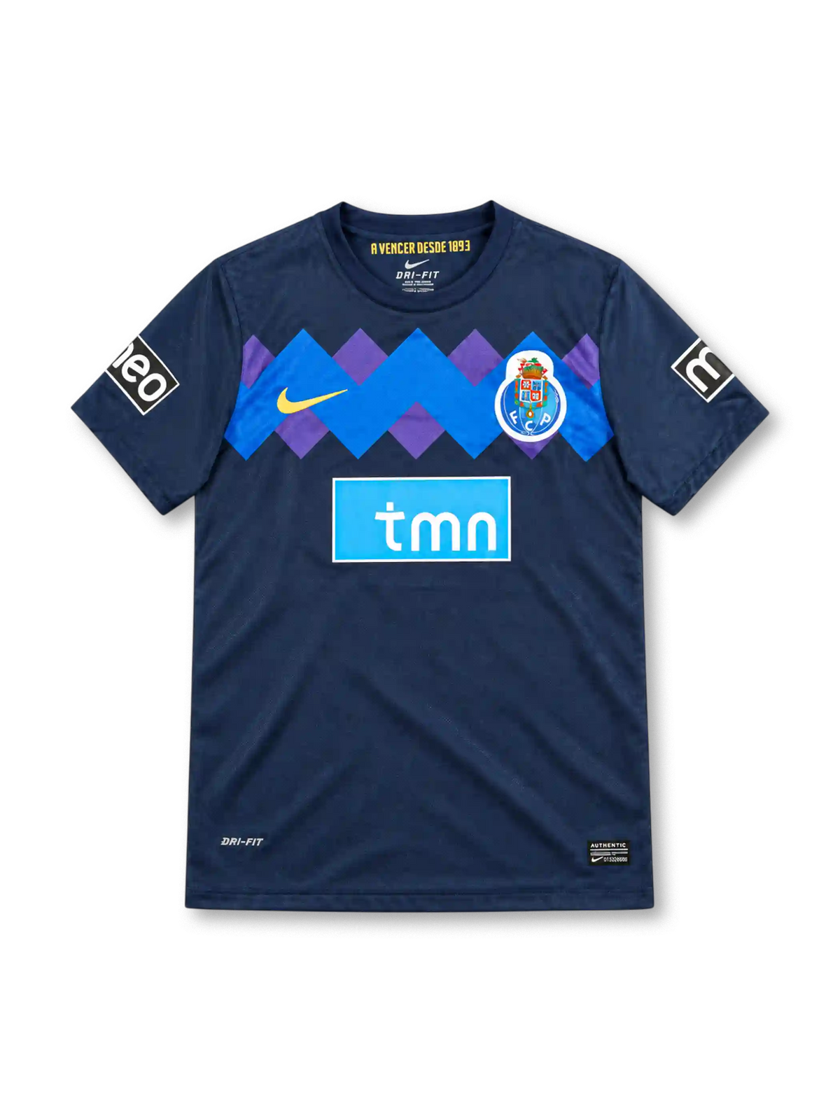 FC Porto 2011/12 navy away jersey with blue and purple zigzag chest band, Nike logo and tmn sponsor