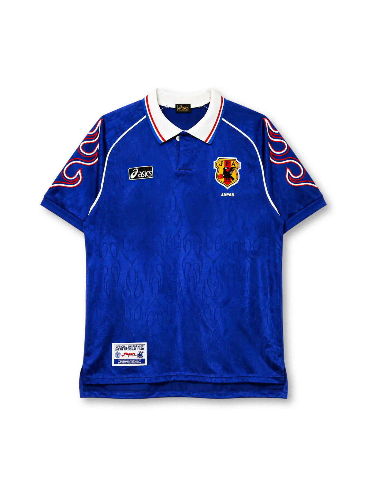 Japan 1998 home jersey with flame-patterned sleeves