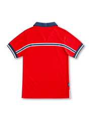 USA 1998 red away jersey with navy polo collar, navy chest band, Nike logo and U.S. Soccer crest