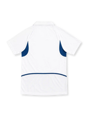 Portugal 2002 white away jersey with blue angular panels, polo collar, Nike logo and federation crest