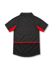 Belgium 2002 black away jersey with red angular panels, polo collar, Nike logo and federation crest