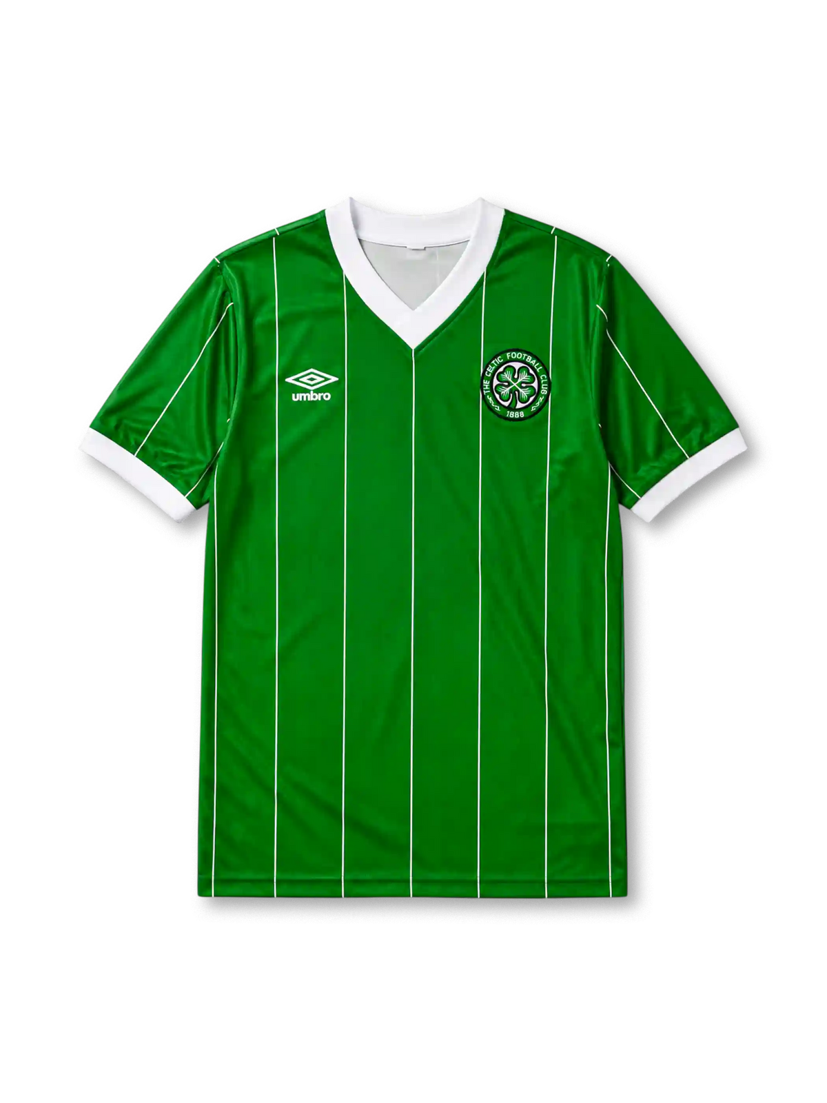 Celtic 1984-86 third jersey in green with white pinstripes