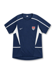 USA 2002 navy away jersey with white shoulder piping, white side panels, Nike logo and U.S. Soccer crest