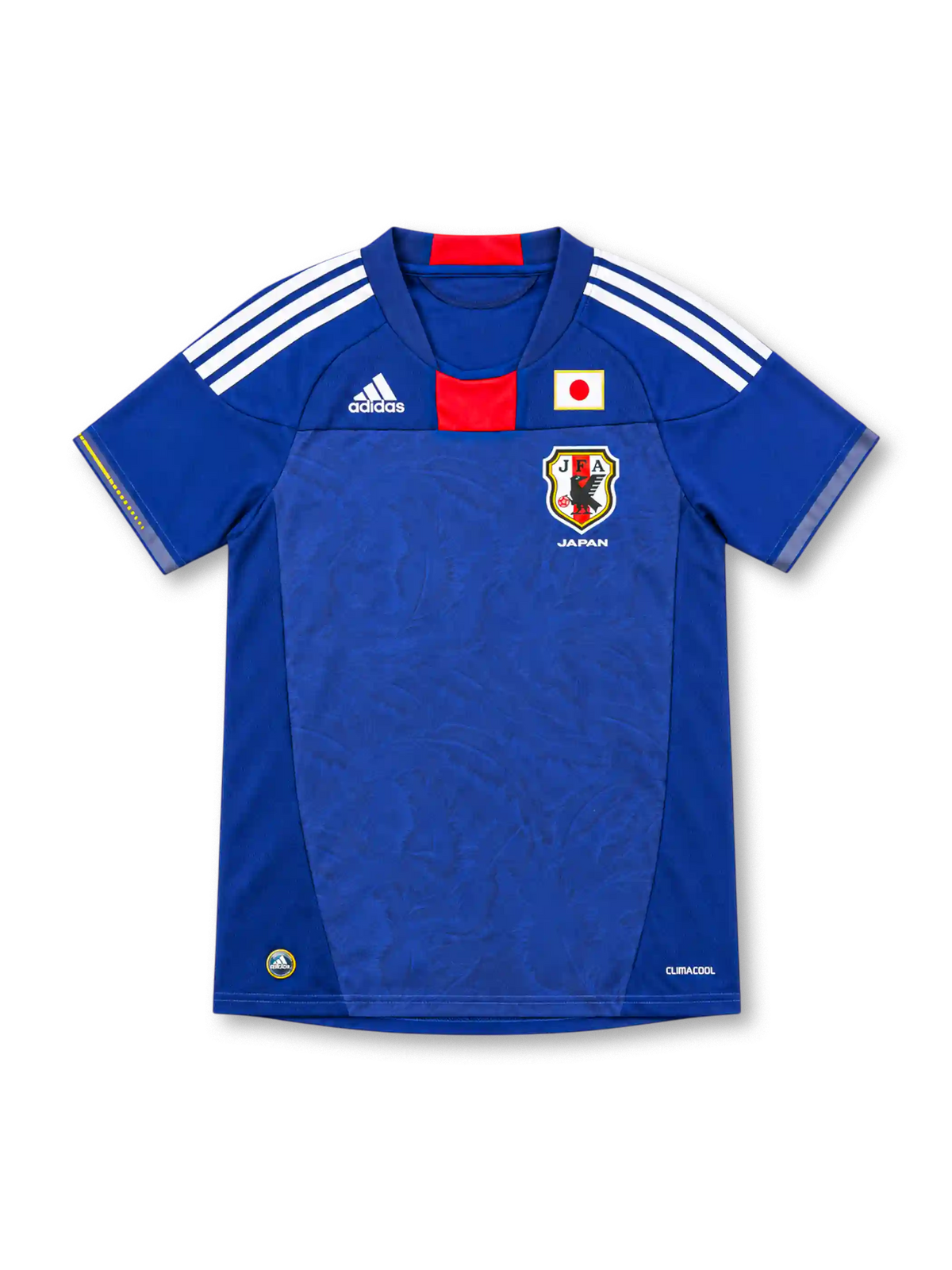 Japan 2010 royal blue home jersey with tonal pattern, red centre panel, white adidas stripes and JFA crest