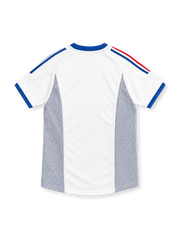 France 2002 white away jersey with blue V-neck, red and blue adidas stripes and gold FFF rooster crest