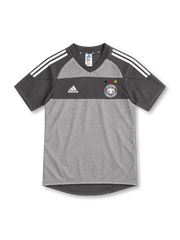 Germany 2002 grey away jersey with charcoal chest band, white adidas stripes and three-star DFB crest