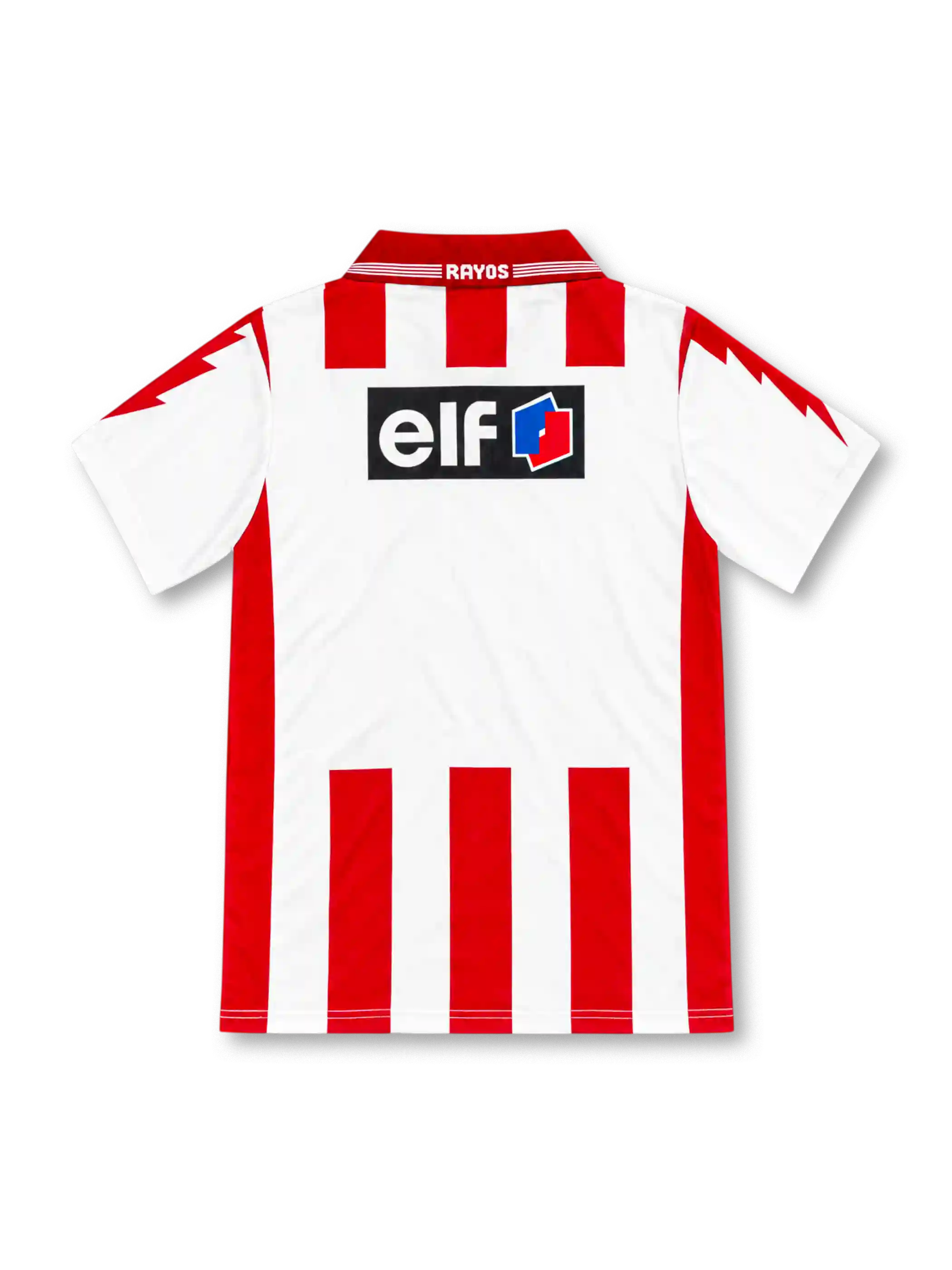 Necaxa 1995/96 red and white striped home jersey with lace-up collar, two-star crest, Umbro logo and Coca-Cola sponsor