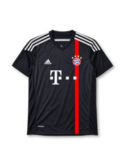 Bayern Munich 2014/15 black Adidas away jersey with red vertical stripe and Telekom sponsor