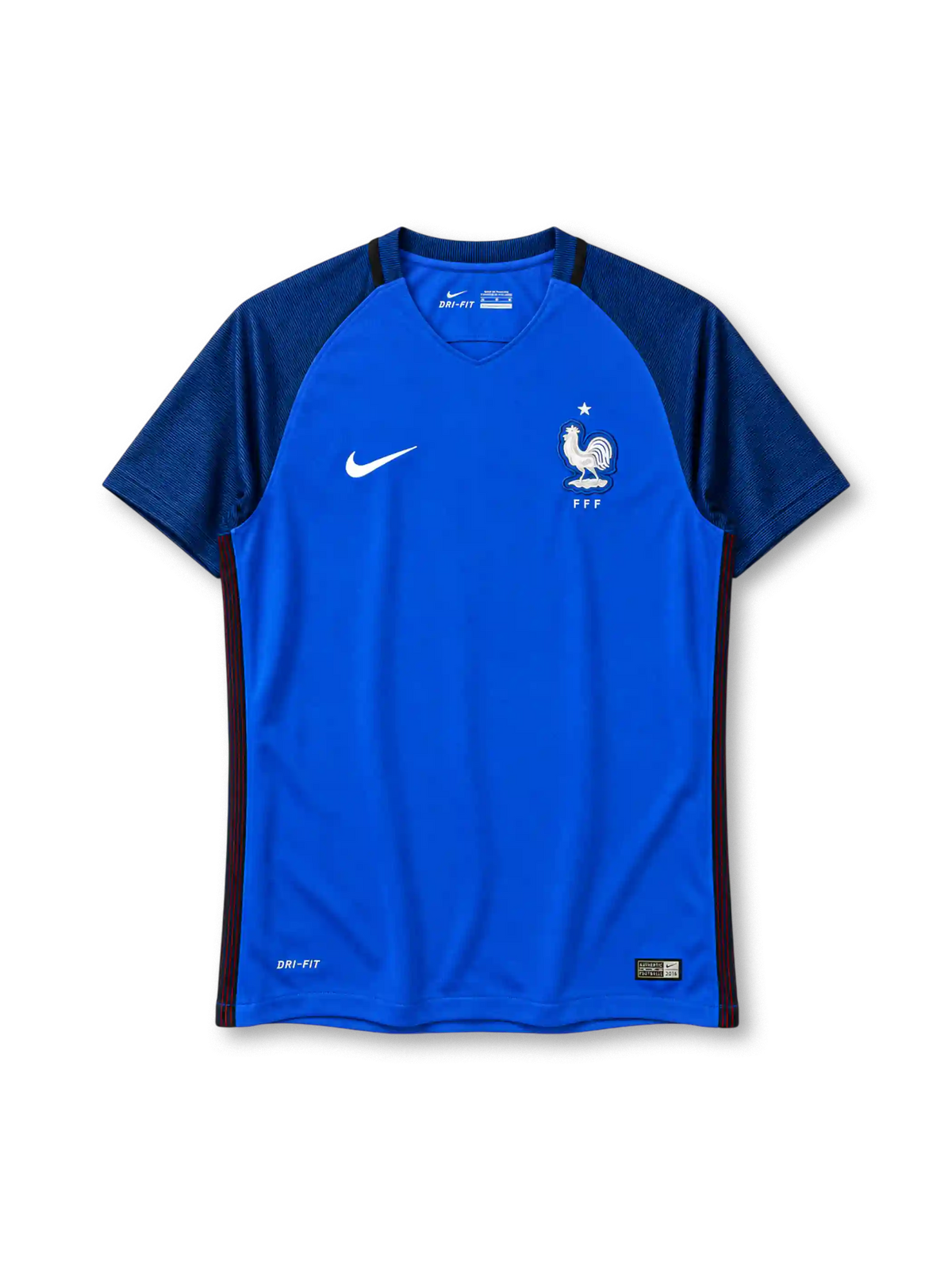 France 2016 royal blue Nike home jersey with navy sleeves and rooster crest