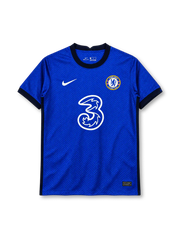 Chelsea 2020/21 royal blue Nike home jersey with herringbone pattern and Three sponsor