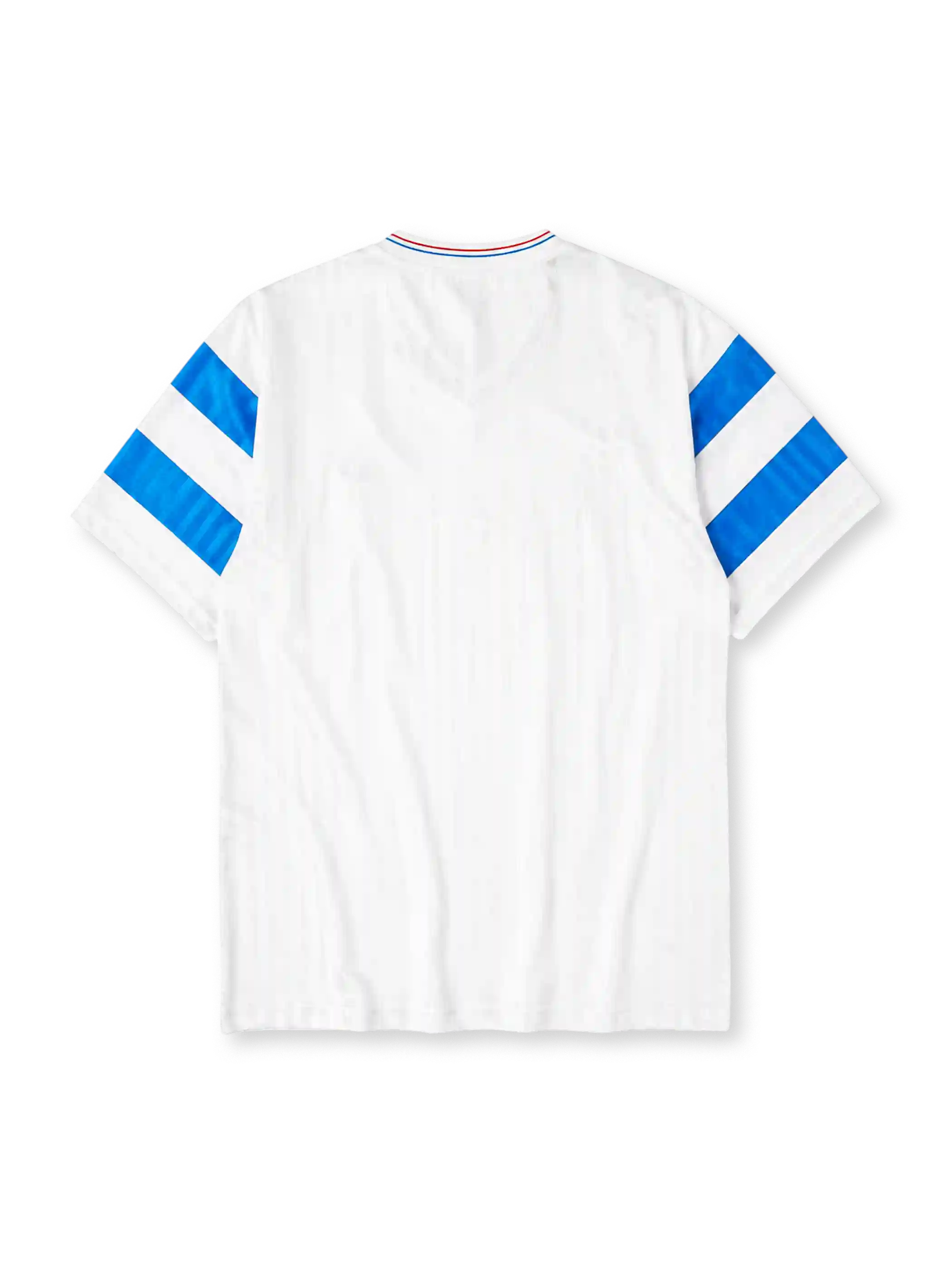 Marseille 1990 home jersey with blue sleeve stripes