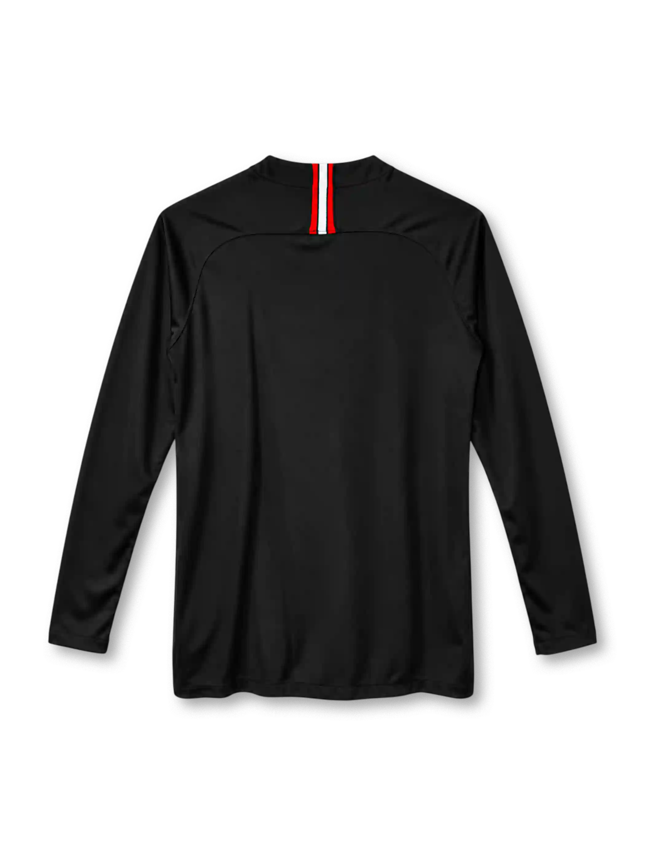 Paris Saint-Germain 2018/19 black long-sleeve jersey with grey centre stripe, Jordan Jumpman logo and Fly Emirates sponsor
