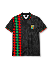 Basque Country 1994 black away jersey with tonal folk motifs, red and green diamond band and Euskal Herria crest