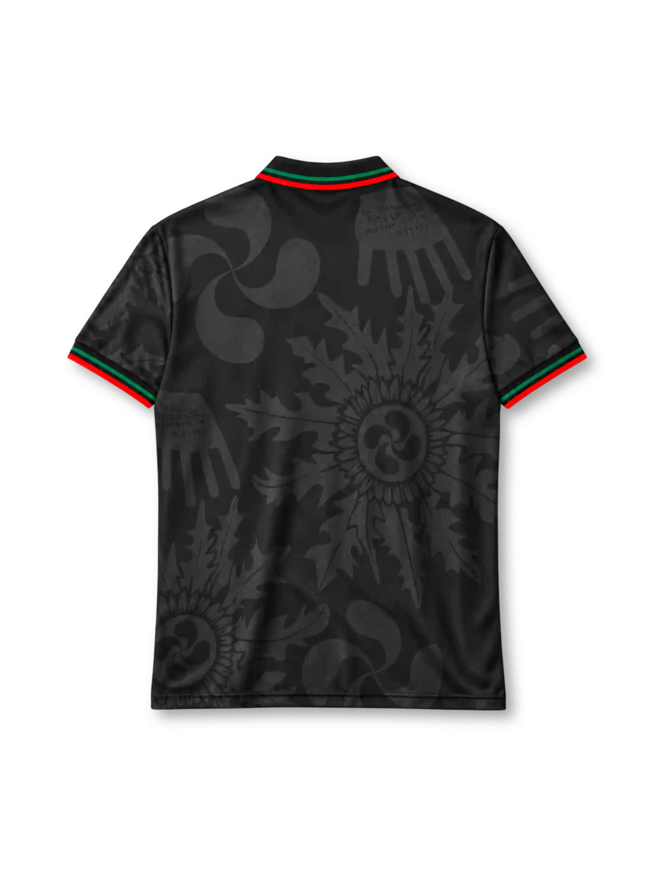 Basque Country 1994 black away jersey with tonal folk motifs, red and green diamond band and Euskal Herria crest