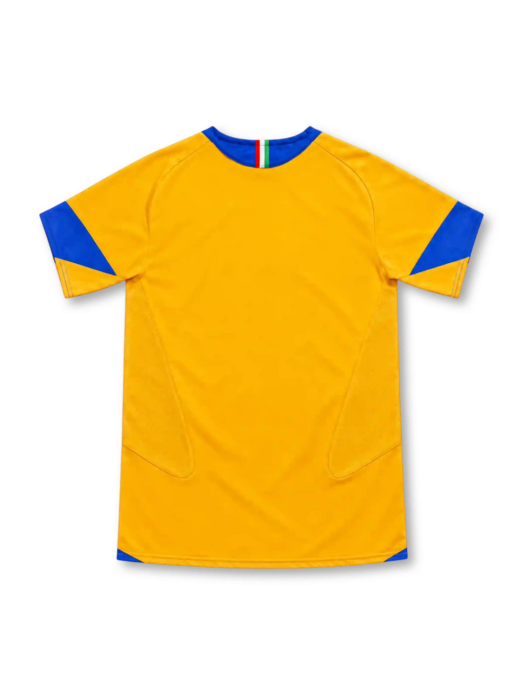 Juventus 2005/06 yellow third jersey with royal blue yoke, Nike logo, centred crest and Tamoil sponsor