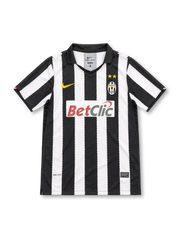Juventus 2010/11 black and white striped home jersey with polo collar, gold Nike logo, club crest and BetClic sponsor