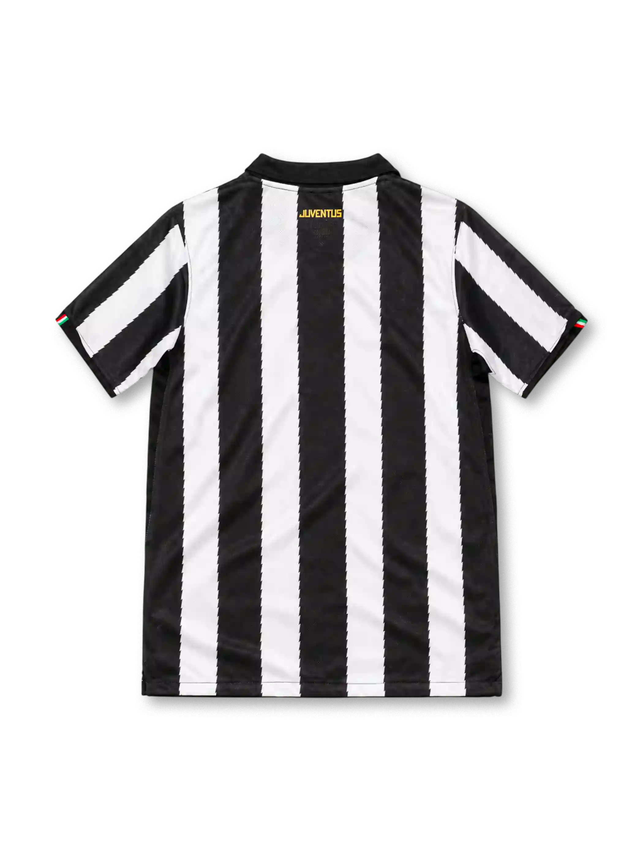 Juventus 2010/11 black and white striped home jersey with polo collar, gold Nike logo, club crest and BetClic sponsor