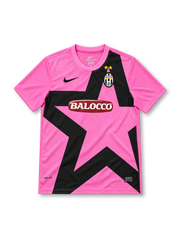 Juventus 2011/12 pink away jersey with giant black star graphic, Nike logo, club crest and Balocco sponsor