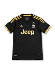 Juventus 2015/16 black third jersey with gold adidas stripes, three-star crest and gold Jeep sponsor