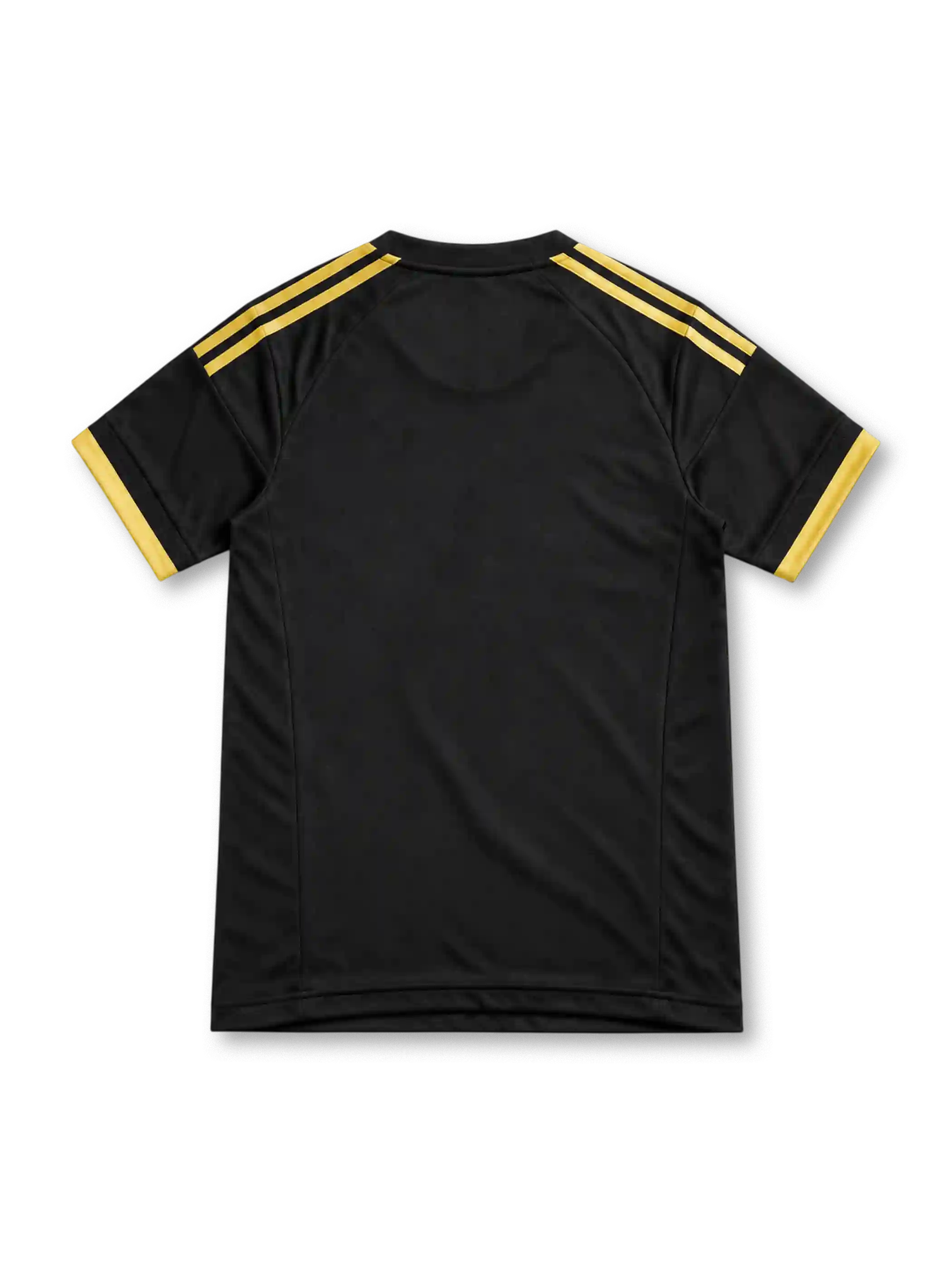 Juventus 2015/16 black third jersey with gold adidas stripes, three-star crest and gold Jeep sponsor
