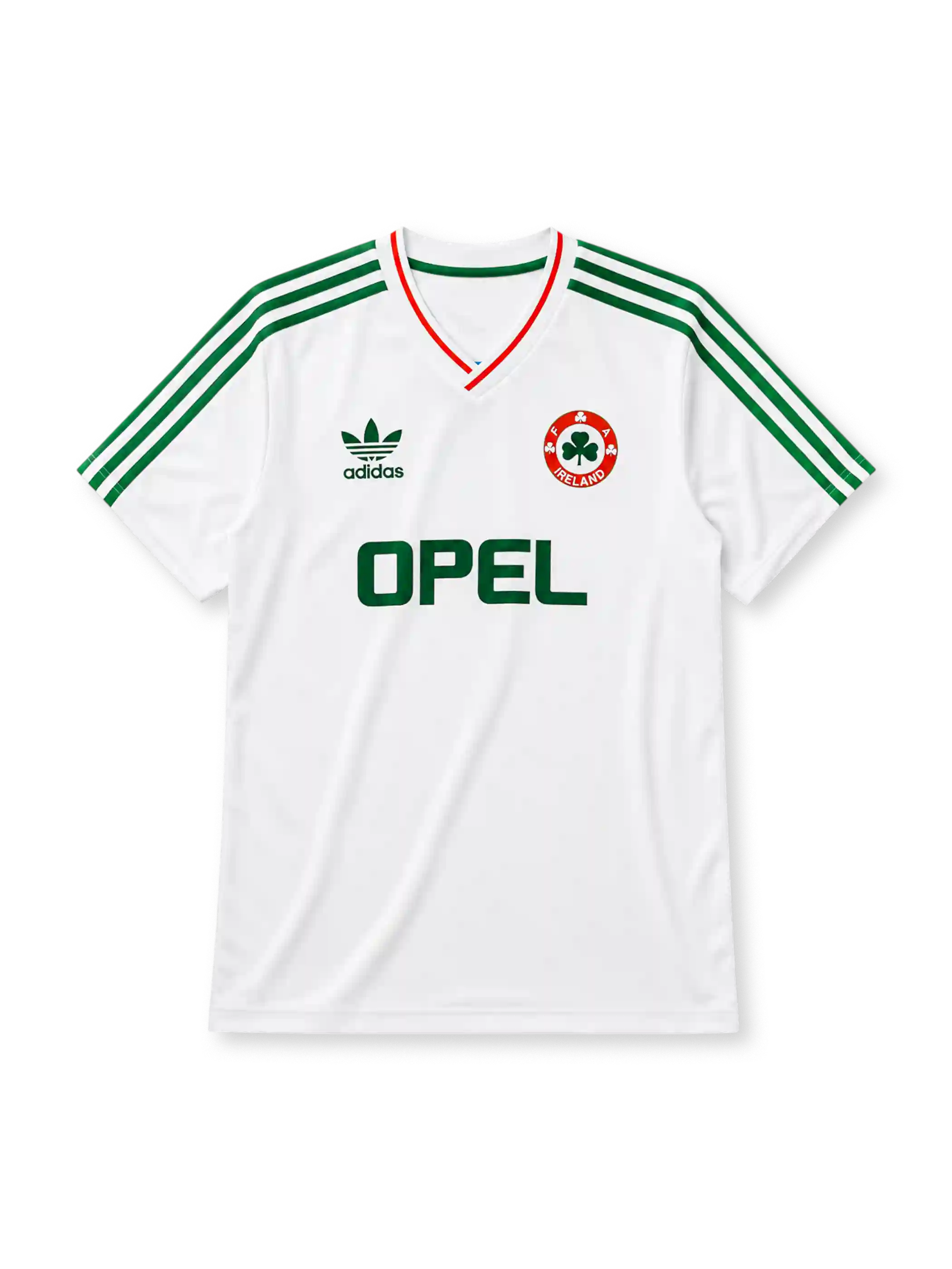 Republic of Ireland 1990-92 away jersey in white with green stripes