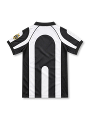 Juventus 1997/98 black and white striped home jersey with polo collar, mesh side panels, Kappa logo and Sony MiniDisc sponsor
