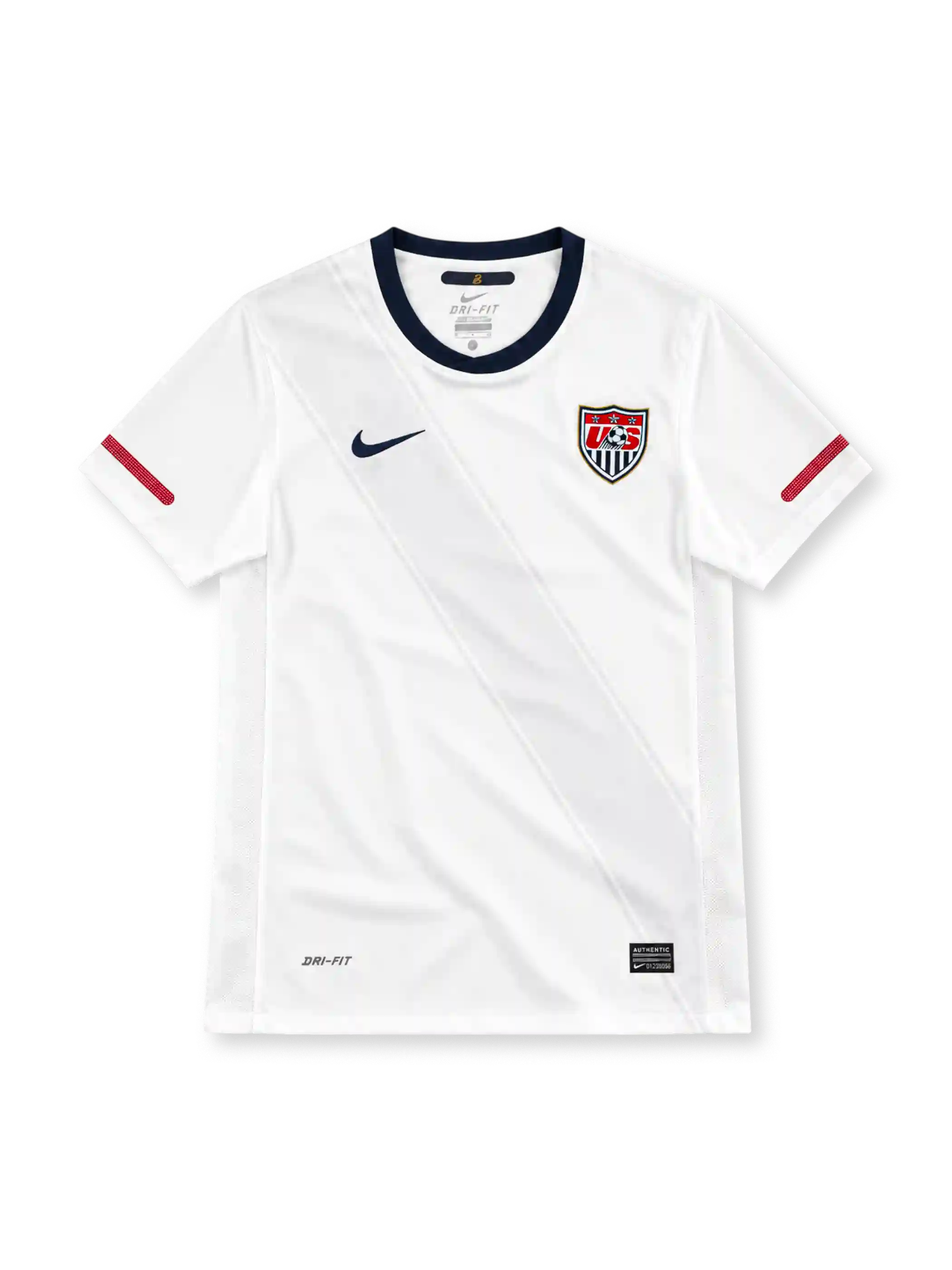 USA 2010 white home jersey with tonal diagonal sash, navy collar, red sleeve stripes and US Soccer crest
