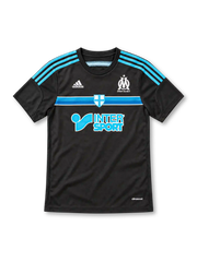 Marseille 2014/15 away jersey in black with blue chest stripes, adidas branding, white club crest and Intersport sponsor.