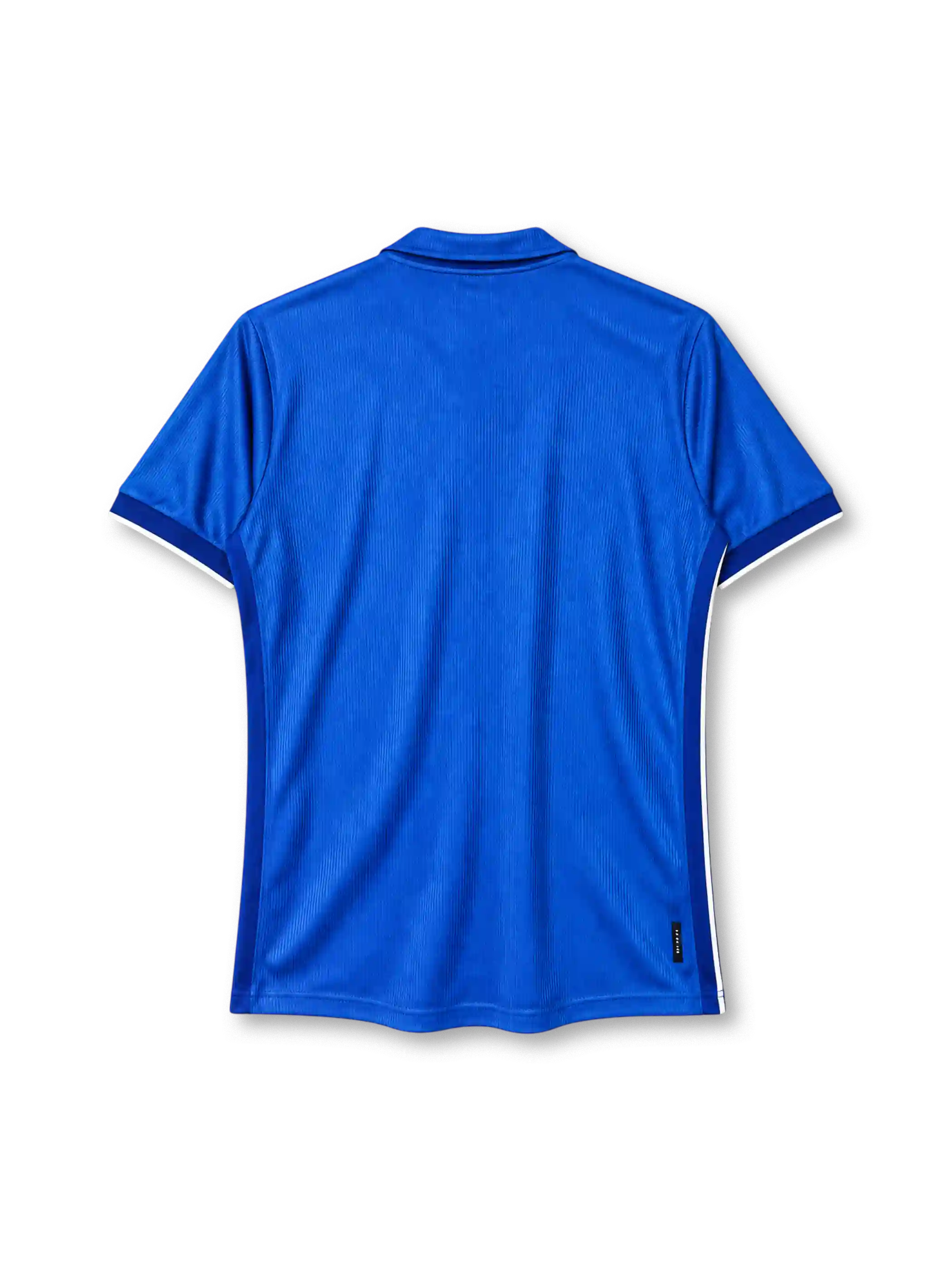 Italy 1998 home jersey in royal blue with Nike Swoosh, classic polo collar, white sleeve trim and three-star national team crest.